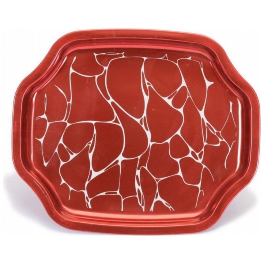 160x350 mm Dikdörtgen Metal Tepsi, Beyaz Desen, Kırmızı Arka Plan — Tepsiler — Tinbox