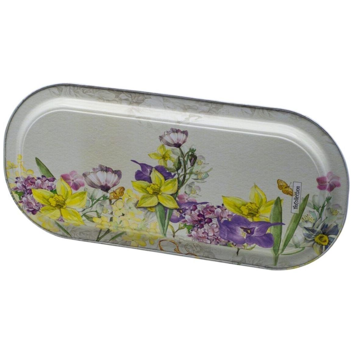 160x350 mm Dikdörtgen Metal Tepsi Çiçek Desenli Gri — Tepsiler — görsel 2 / 2 — Tinbox