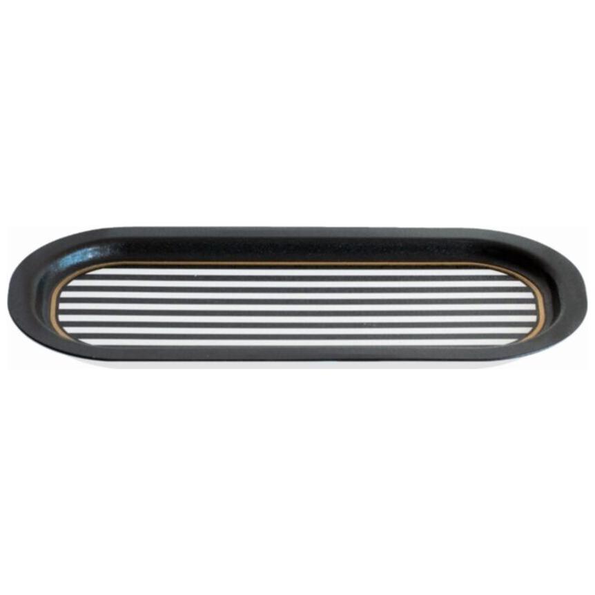 160x350 mm Dikdörtgen Metal Tepsi, Siyah Beyaz Çizgili Desen — Tepsiler — görsel 3 / 3 — Tinbox