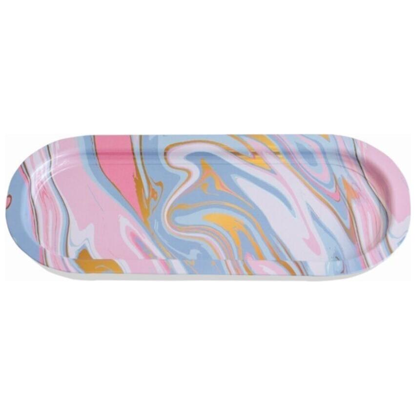 160x350 mm Dikdörtgen Metal Tepsi, Pembe ve Altın Mermer Dokulu — Tepsiler — görsel 2 / 3 — Tinbox