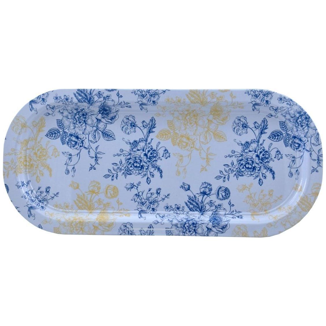 160x350 mm Rectangular Metal Tray Blue floral pattern — Trays — Tinbox