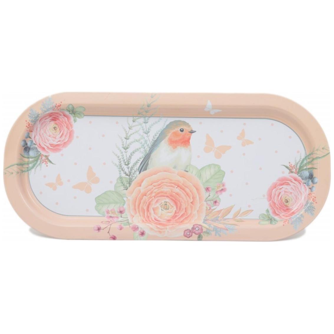 160x350 mm Dikdörtgen Metal Tepsi Pembe Roze Kuş Desenli — Tepsiler — görsel 1 / 4 — Tinbox