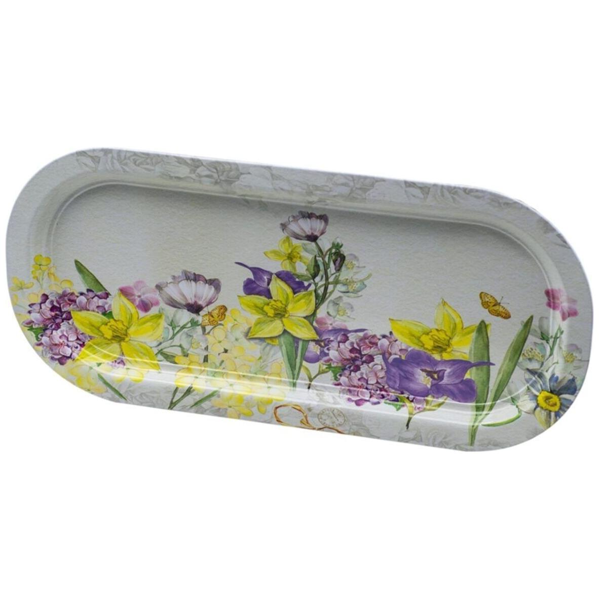 160x350 mm Rectangular Metal Tray Flower Gray — Trays — Tinbox