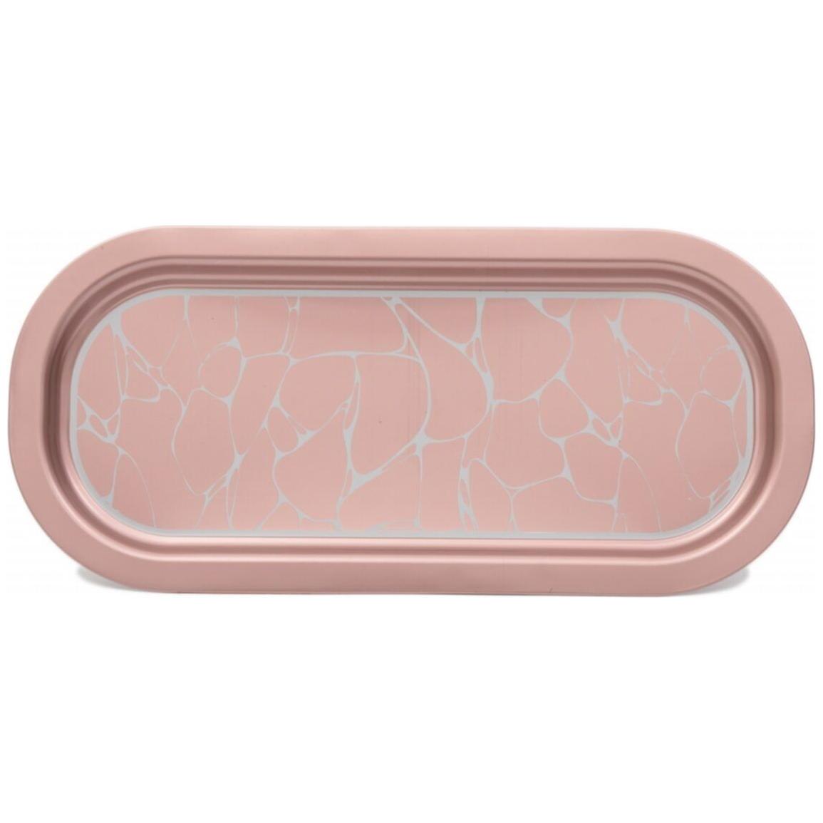 160x350 mm Dikdörtgen Metal Tepsi, Beyaz Desenli, Gül Altın Arka Plan — Tepsiler — Tinbox