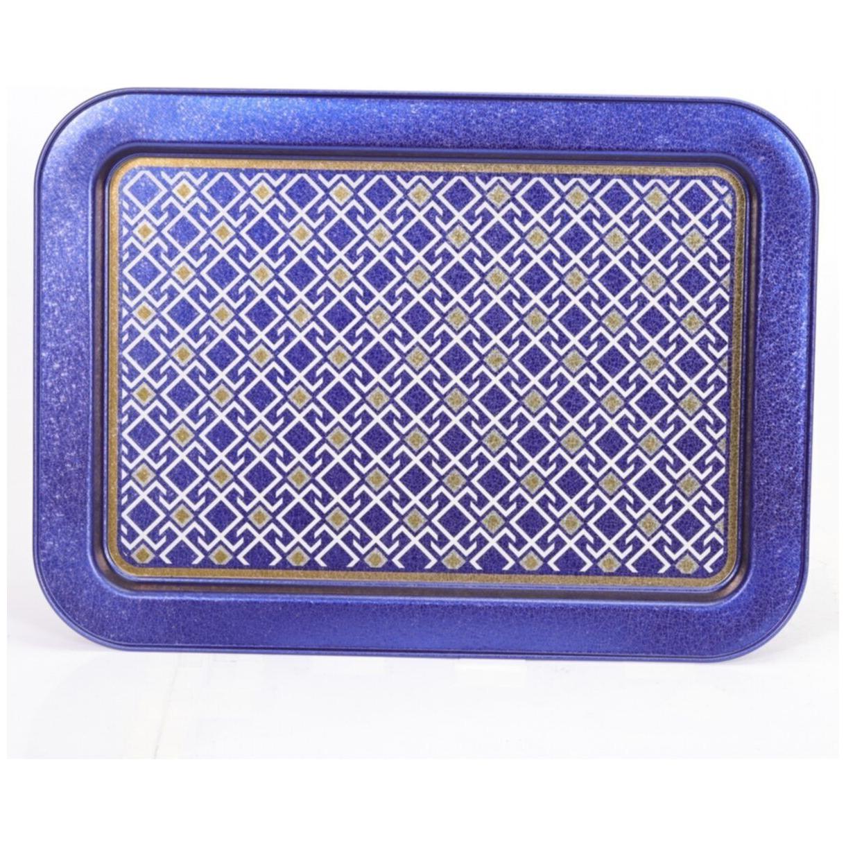 310x430 mm Metal Dikdörtgen Tepsi, Dikişsiz Desen Tasarımı, Geometrik Çizgiler, Mavi Arka Plan — Tepsiler — Tinbox