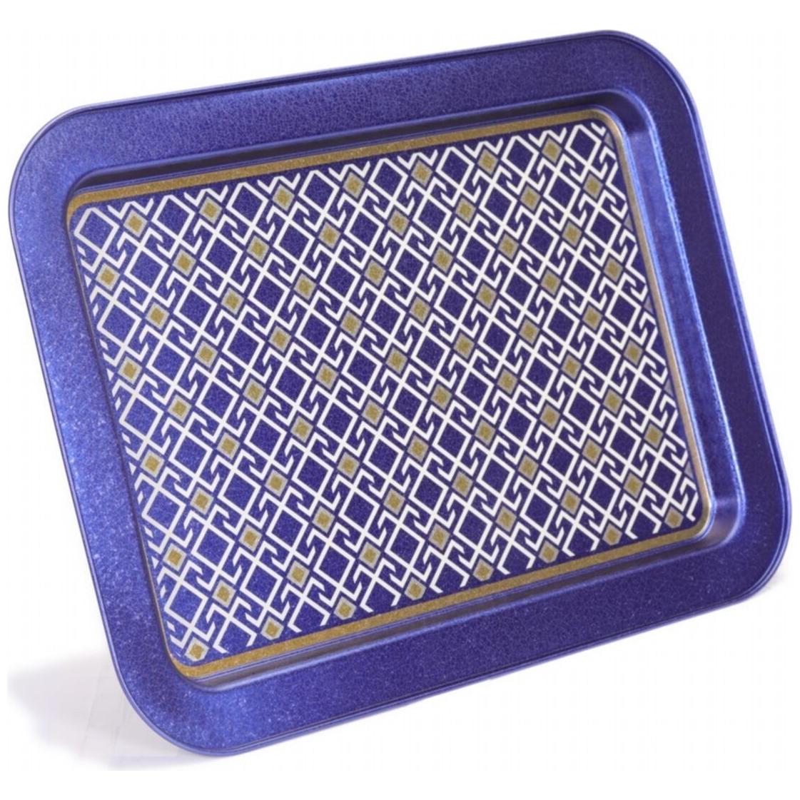 310x430 mm Metal Dikdörtgen Tepsi, Dikişsiz Desen Tasarımı, Geometrik Çizgiler, Mavi Arka Plan — Tepsiler — görsel 3 / 5 —…