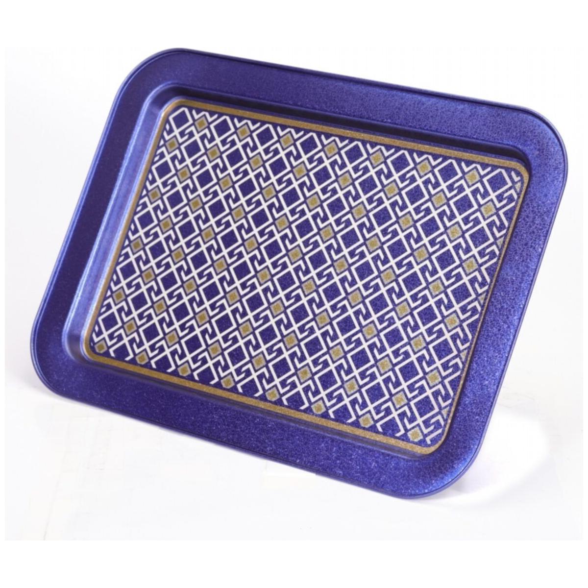 310x430 mm Metal Dikdörtgen Tepsi, Dikişsiz Desen Tasarımı, Geometrik Çizgiler, Mavi Arka Plan — Tepsiler — görsel 4 / 5 —…