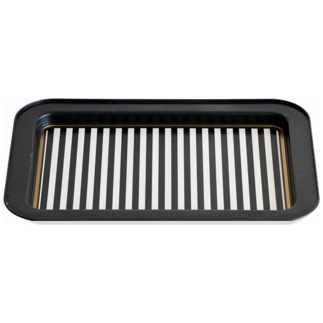 310x430 mm Metal Dikdörtgen Tepsi, Siyah Beyaz Çizgili Desen — Tepsiler — görsel 2 / 3 — Tinbox