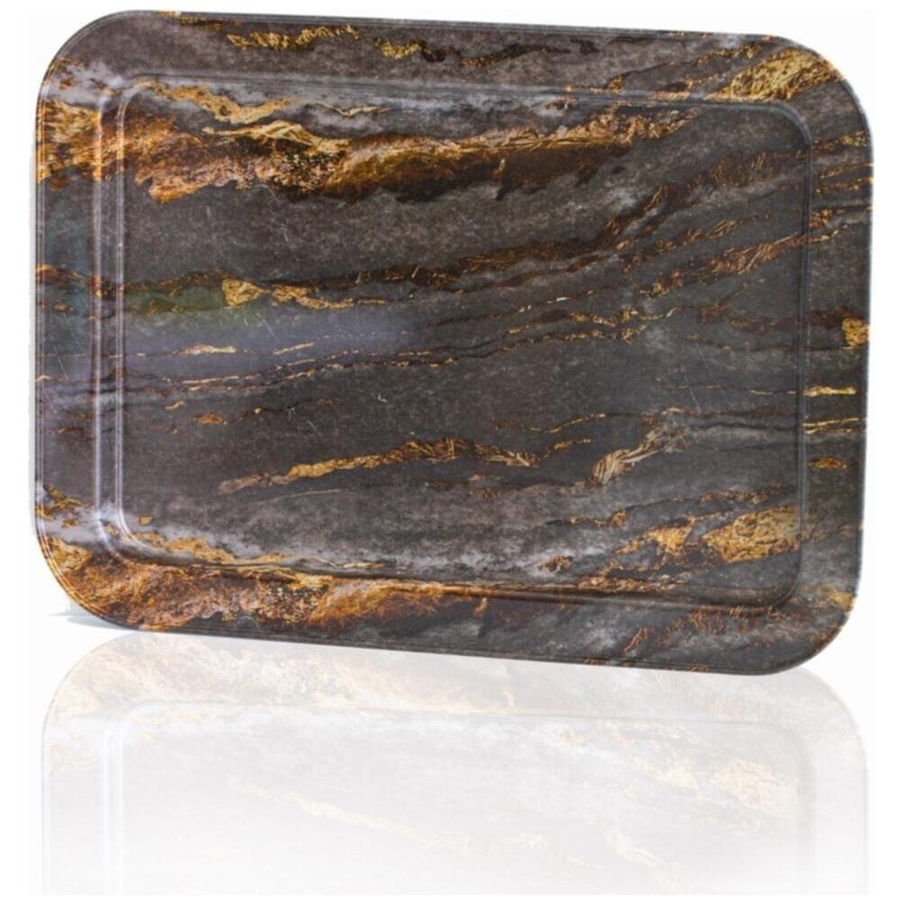 310x430 mm Metal Dikdörtgen Tepsi Kaya ve Altın — Tepsiler — görsel 2 / 4 — Tinbox
