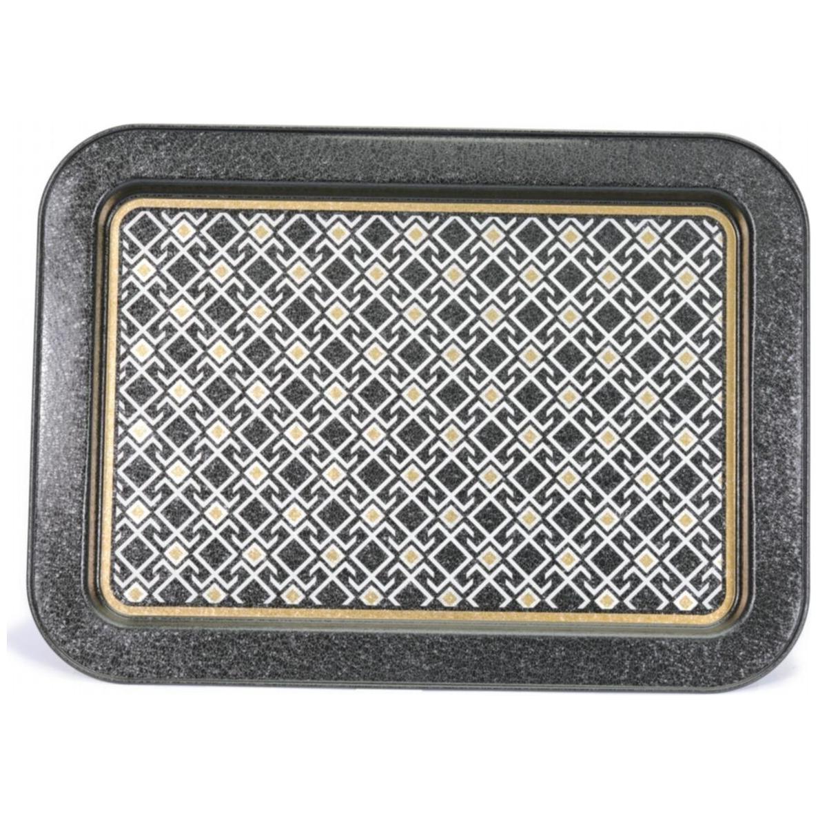 310x430 mm Metal Dikdörtgen Tepsi, Dikişsiz Desen Tasarımı, Geometrik Çizgiler, Siyah Arka Plan — Tepsiler — Tinbox