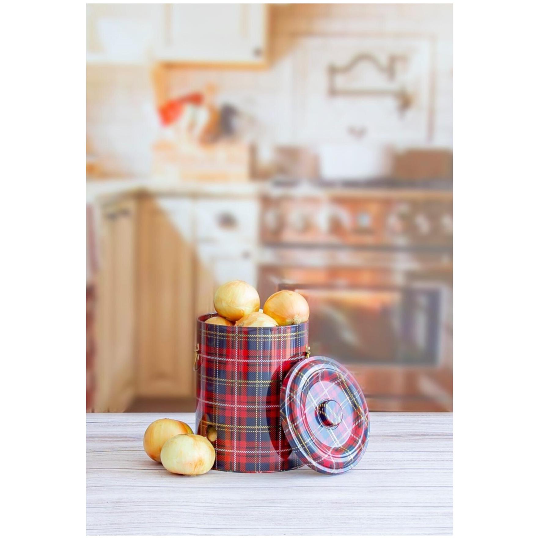 Ø175x225mm Metal Potato & Onion Storage Bin 5L Plaid(Ekose) — Potato Onion Garlic Storage Containers — view 2 of 4 — Tinbox