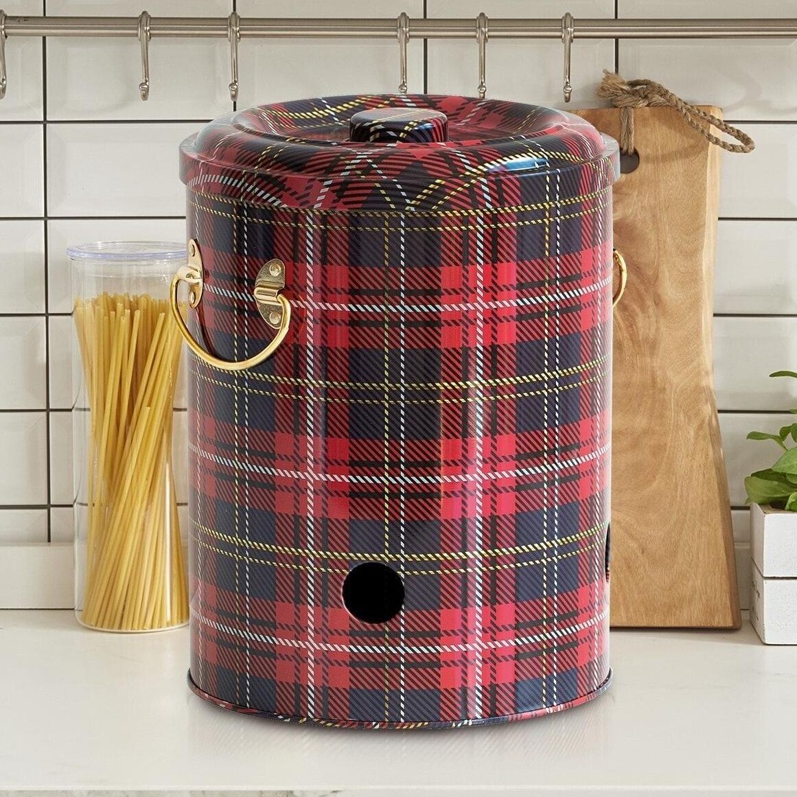 Ø175x225mm Metal Potato & Onion Storage Bin 5L Plaid(Ekose) — Potato Onion Garlic Storage Containers — view 4 of 4 — Tinbox