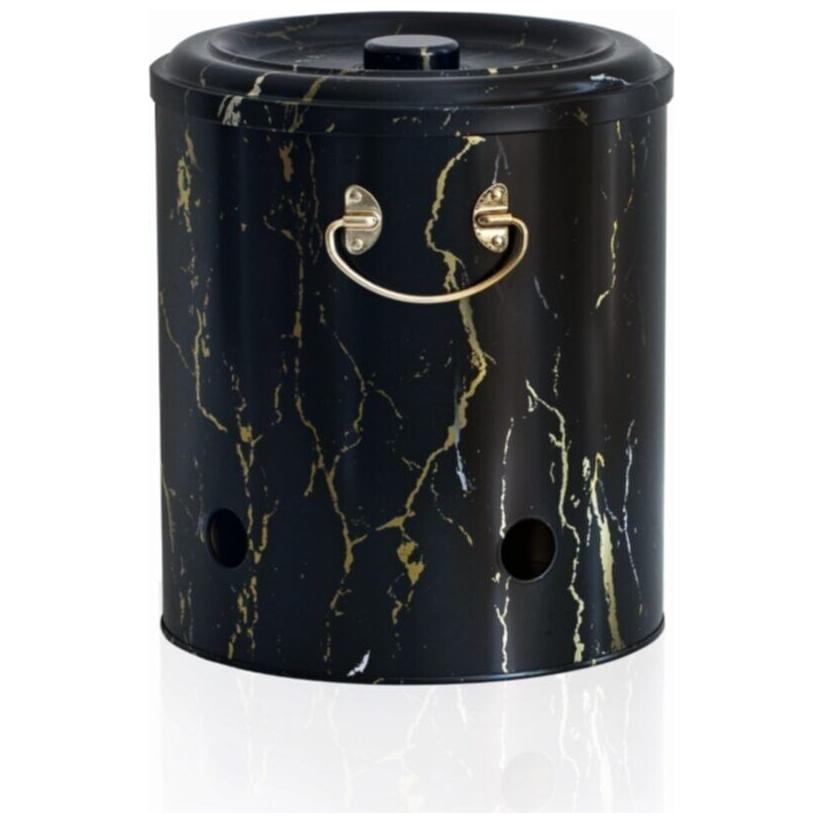 Ø225x240mm Yuvarlak Metal Teneke Kutu 9L Mermer Siyah — Patates Soğan ve Sarımsak Saklama Kabı — görsel 2 / 2 — Tinbox