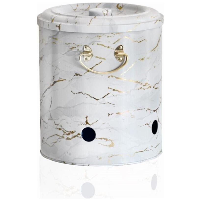 Ø225x240mm Round Metal Tin Box 9L Marble White — Potato Onion Garlic Storage Containers — view 2 of 4 — Tinbox