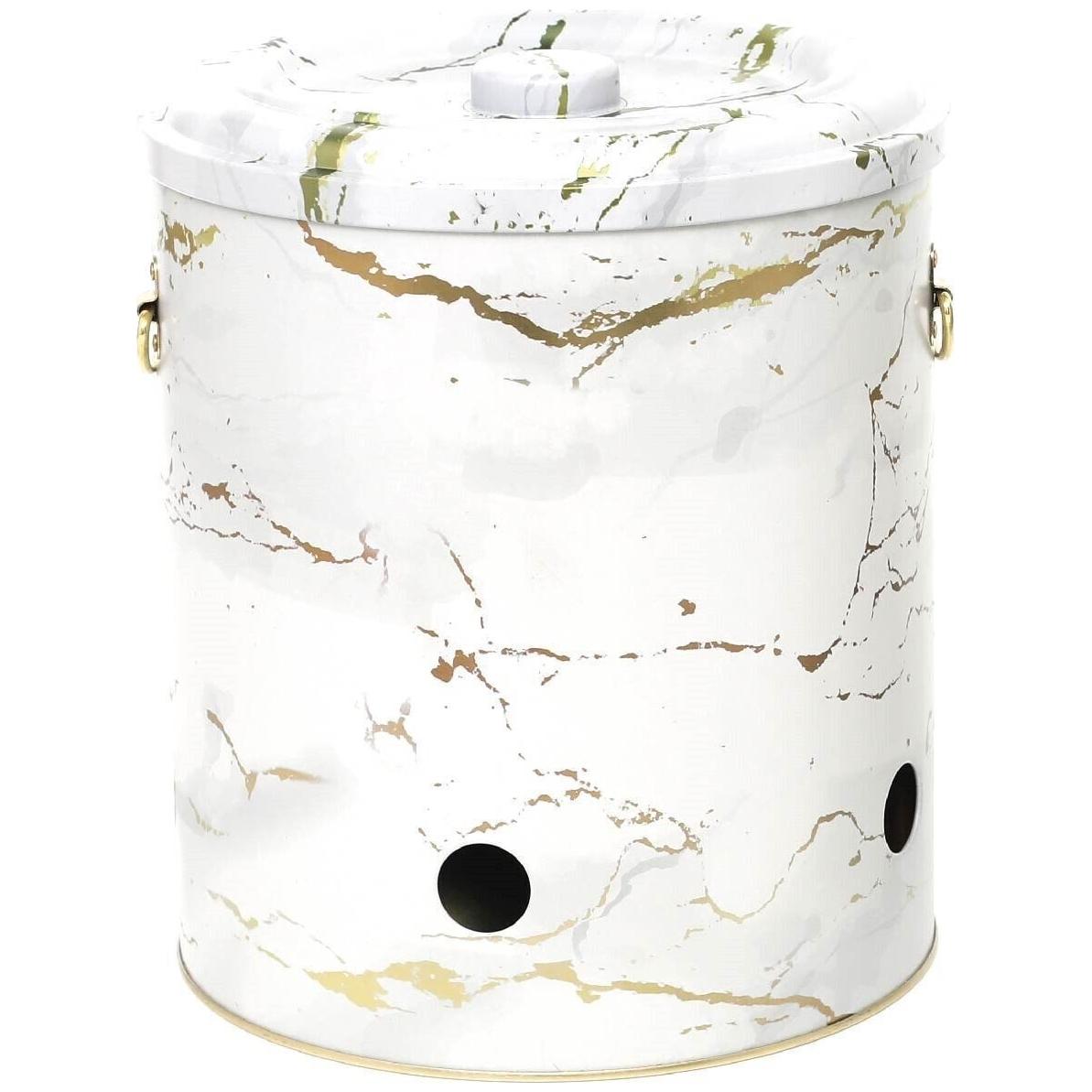 Ø225x240mm Round Metal Tin Box 9L Marble White — Potato Onion Garlic Storage Containers — view 3 of 4 — Tinbox