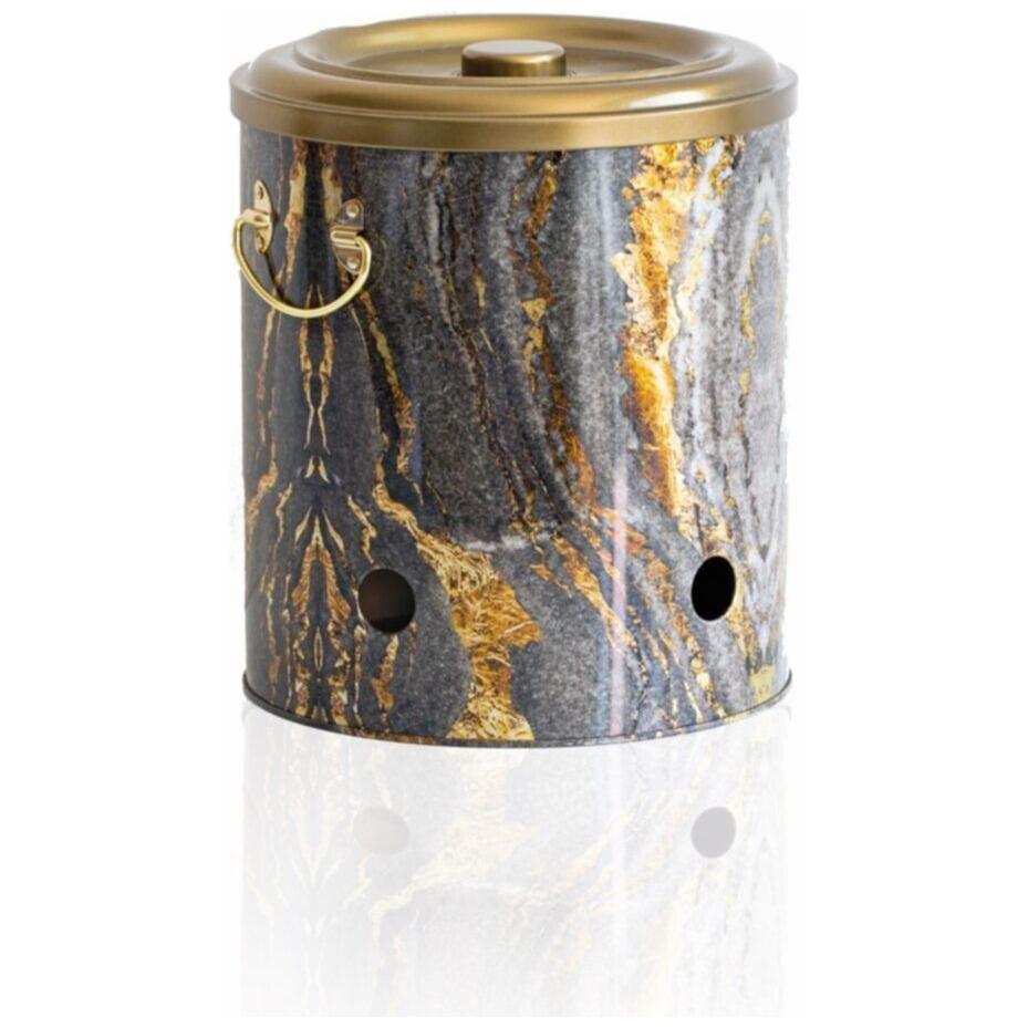 Ø225x240mm Yuvarlak Metal Teneke Kutu 9L Kaya ve Altın — Patates Soğan ve Sarımsak Saklama Kabı — görsel 3 / 3 — Tinbox