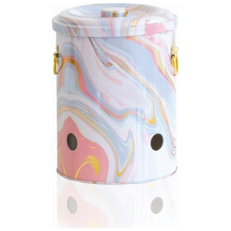 Ø225x240mm Round Metal Tin Box 9L Pink and Gold Marble Texture — Potato Onion Garlic Storage Containers — Tinbox