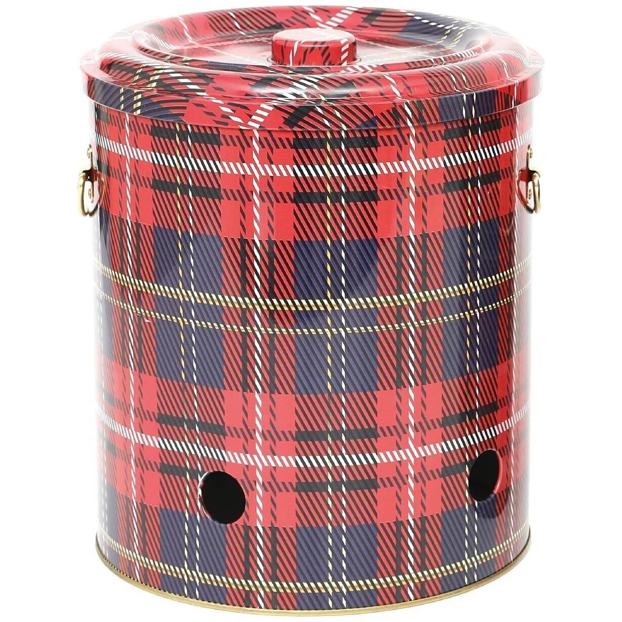 Ø225x240mm Yuvarlak Metal Teneke Kutu 9L Ekose (Ekose) — Patates Soğan ve Sarımsak Saklama Kabı — görsel 1 / 3 — Tinbox