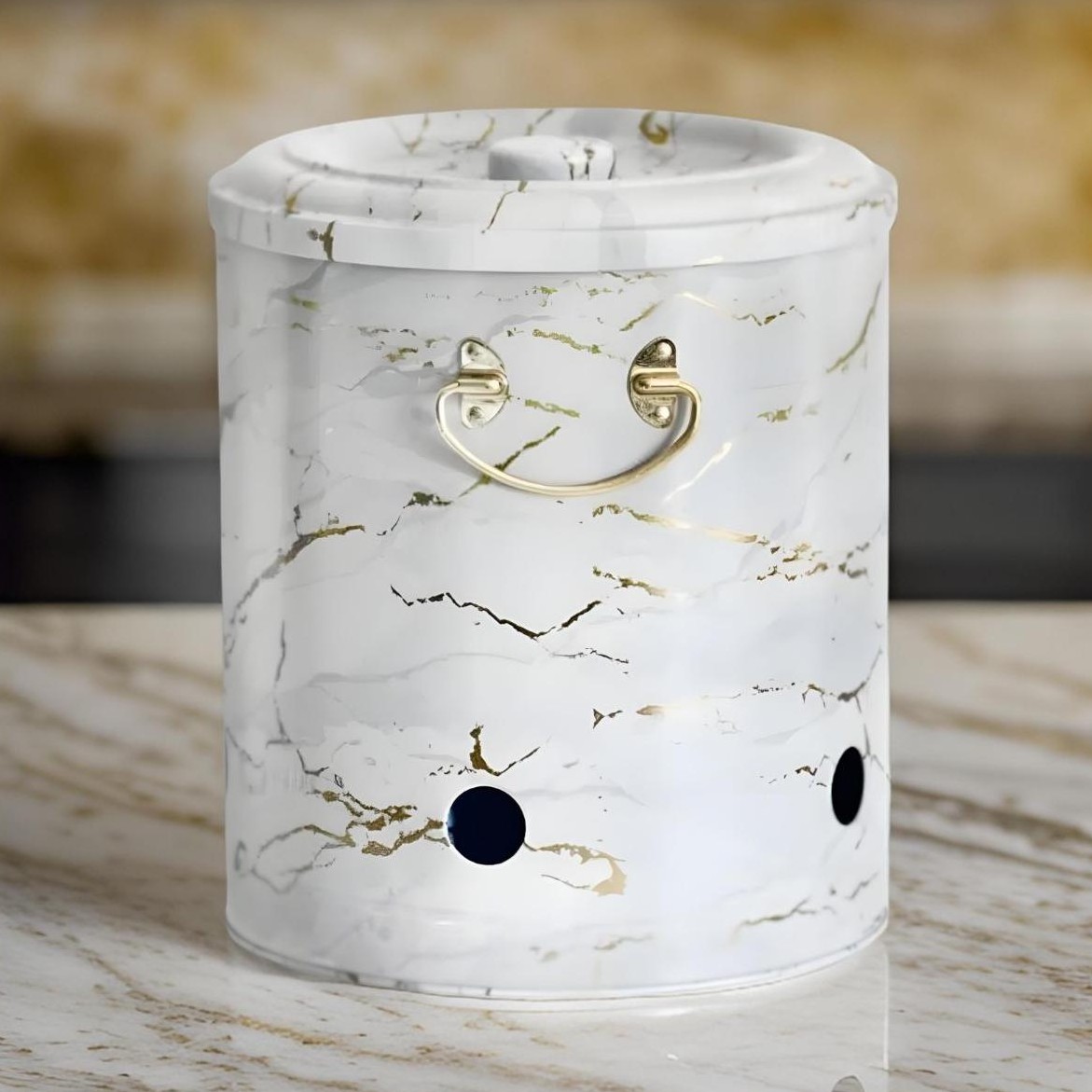 Ø225x240mm Round Metal Tin Box 9L Marble White — Potato Onion Garlic Storage Containers — view 4 of 4 — Tinbox