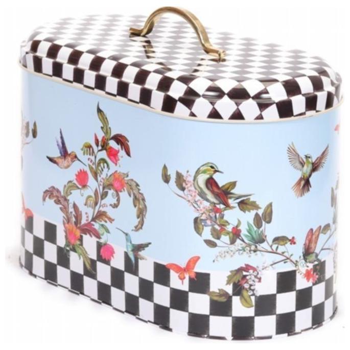178 x 338 x 200 mm Metal Divided Detergent Bin with Metal Handle Checkerboard Bird Flowers — Bread Boxes — view 3 of 4 — T…