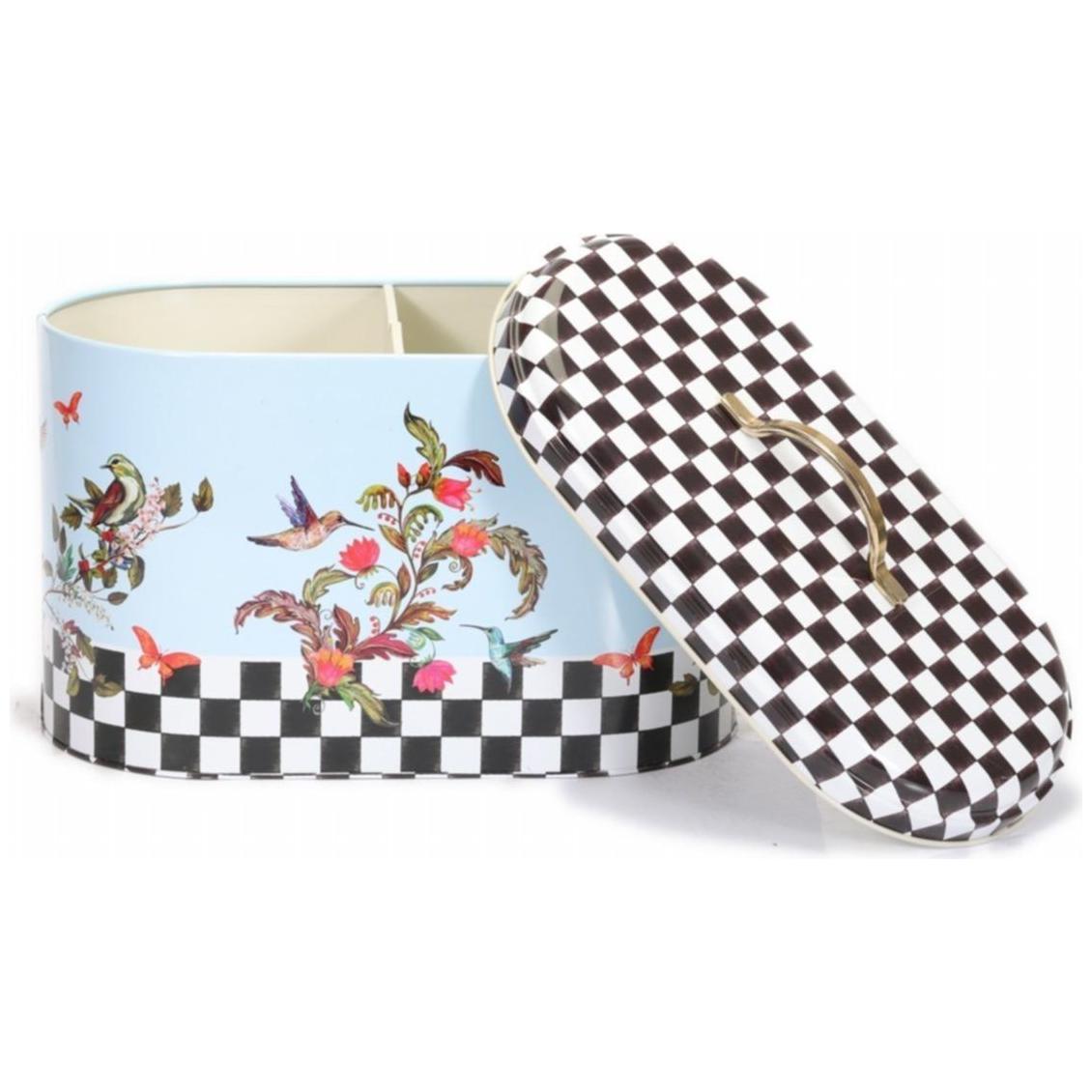 178 x 338 x 200 mm Metal Divided Detergent Bin with Metal Handle Checkerboard Bird Flowers — Bread Boxes — view 4 of 4 — T…