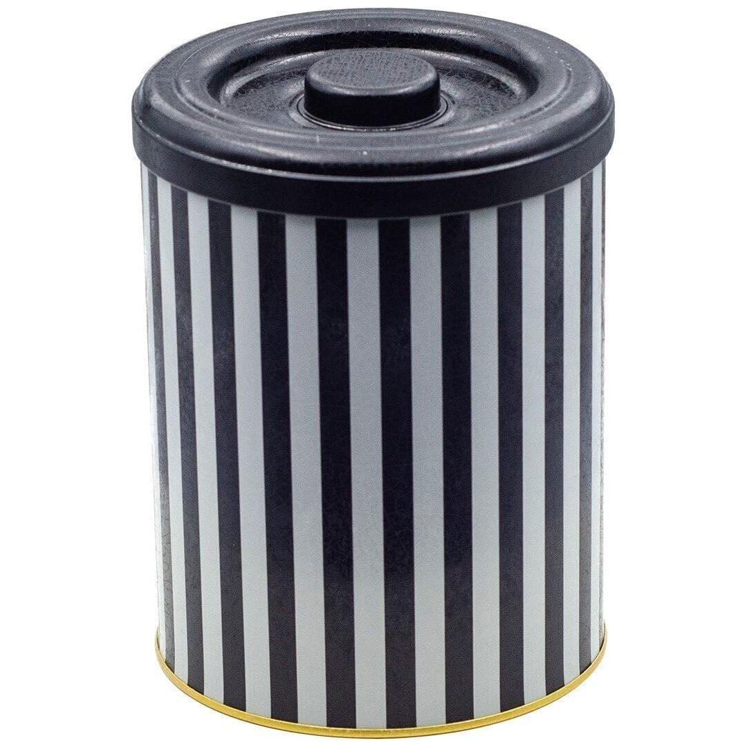 Ø140x180mm Metal Saklama Kutusu 2.5L Siyah Beyaz Çizgili Desen — Patates Soğan ve Sarımsak Saklama Kabı — Tinbox