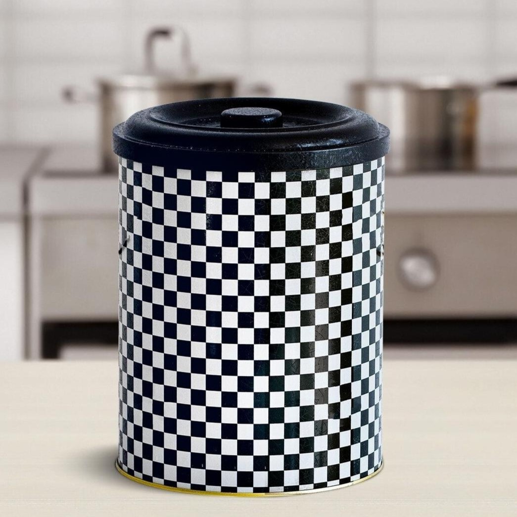 Ø140x180mm Metal Saklama Kutusu 2.5L Kareli Desen — Patates Soğan ve Sarımsak Saklama Kabı — görsel 2 / 2 — Tinbox
