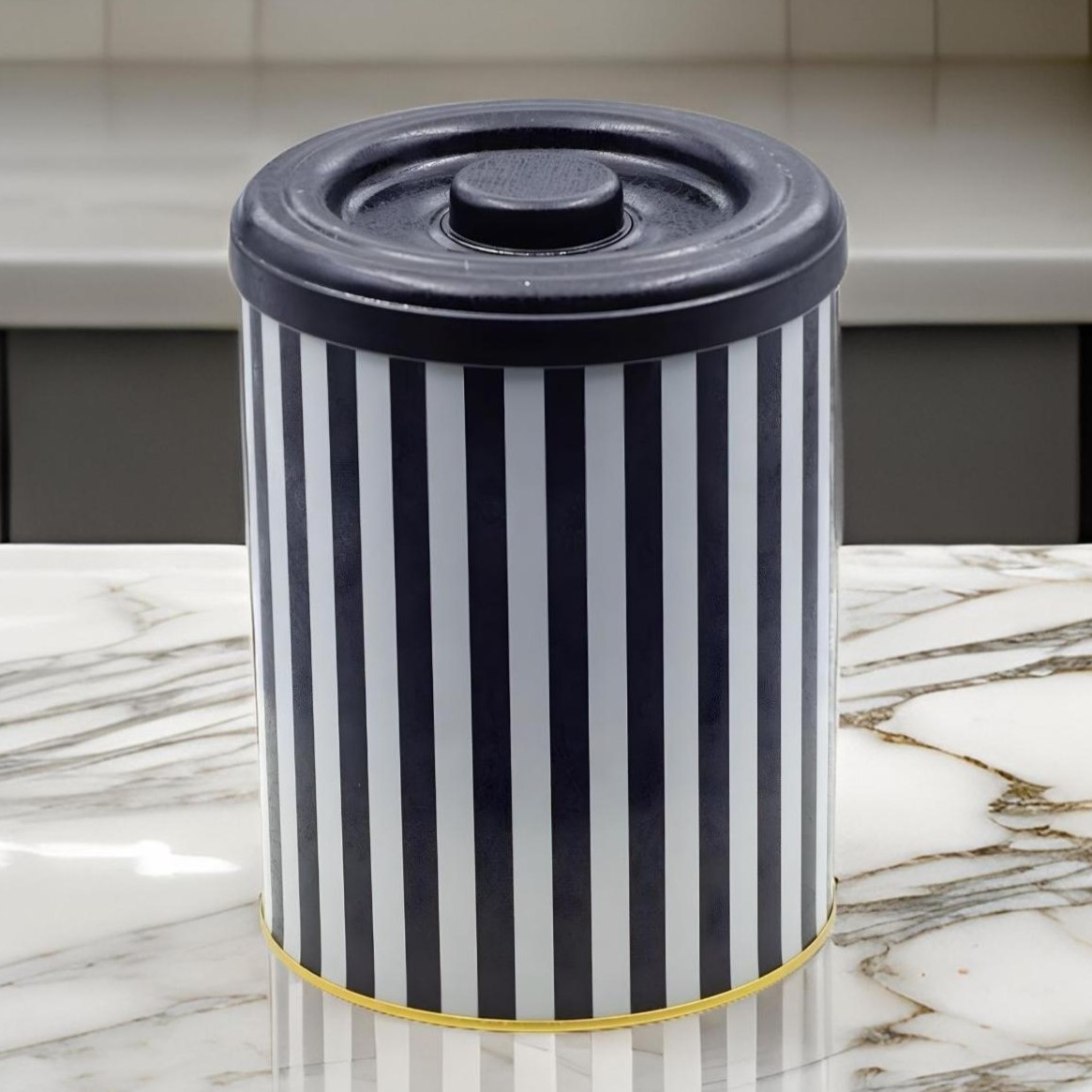 Ø140x180mm Metal Storage Bin 2.5L Black and White Line Pattern — Potato Onion Garlic Storage Containers — view 2 of 2 — Ti…