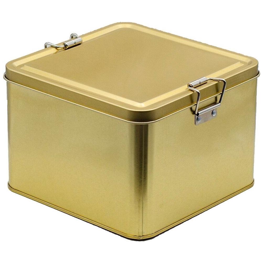 158x158x110 mm Kare Metal Saklama Kutusu 2,5 L Tel Tokalı ve Şeffaf Kapaklı Altın Renk — Kare Kutular — görsel 2 / 4 — Tinbox
