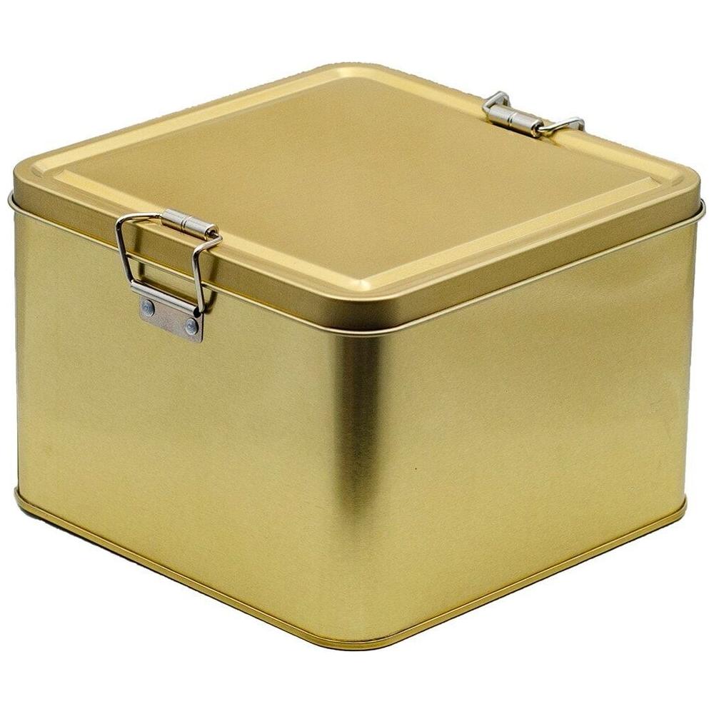 158x158x110 mm Kare Metal Saklama Kutusu 2,5 L Tel Tokalı ve Şeffaf Kapaklı Altın Renk — Kare Kutular — görsel 3 / 4 — Tinbox