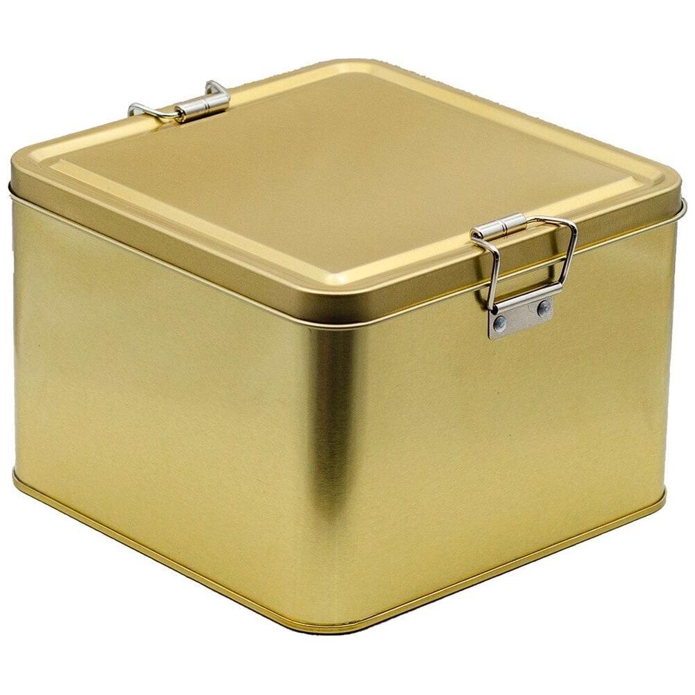158x158x110 mm Kare Metal Saklama Kutusu 2,5 L Tel Tokalı ve Şeffaf Kapaklı Altın Renk — Kare Kutular — görsel 4 / 4 — Tinbox