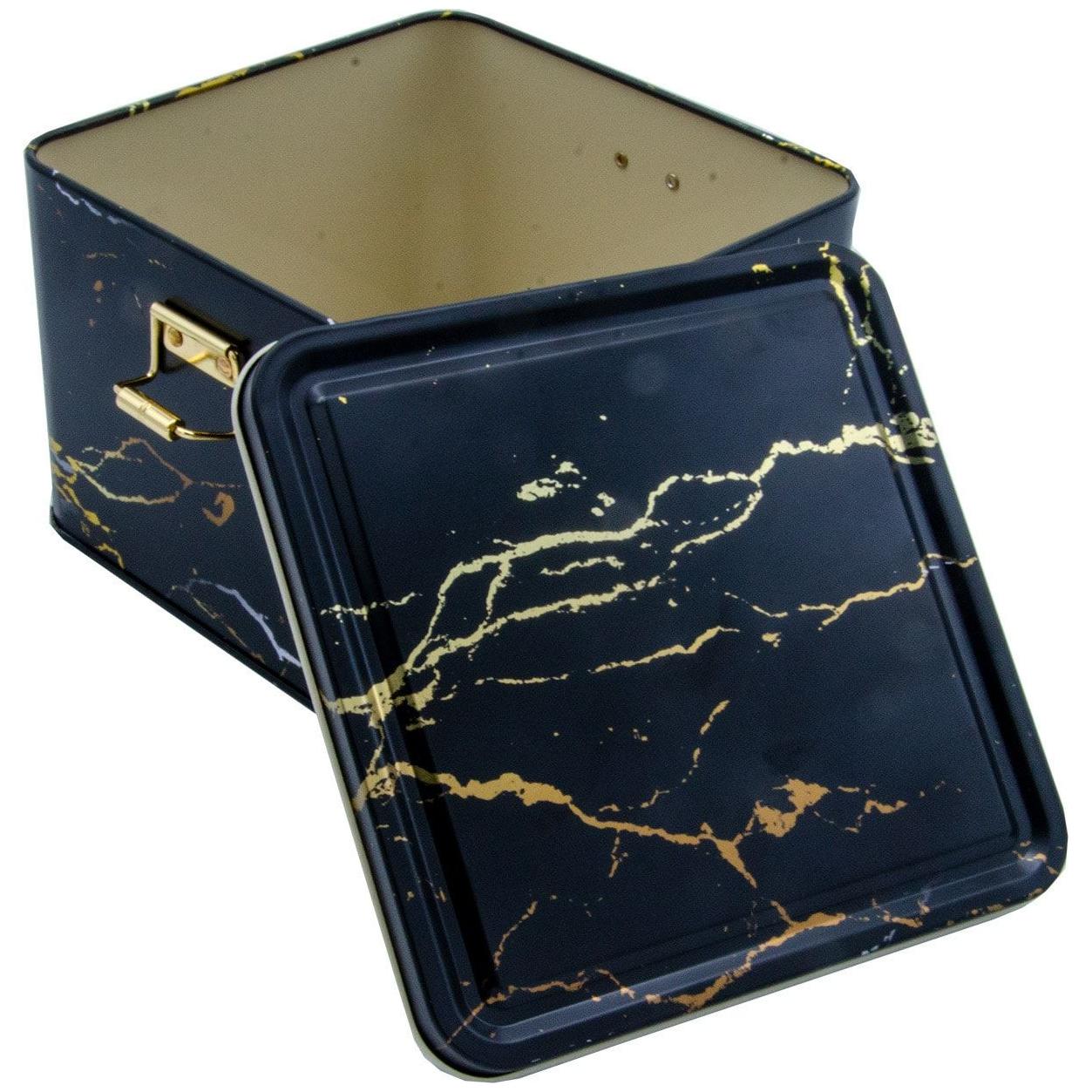 158x158x110 mm Kare Metal Saklama Kutusu 2,5 L Tel Kilitli ve Şeffaf Kapaklı Mermer Siyah — Kare Kutular — görsel 4 / 4 — …