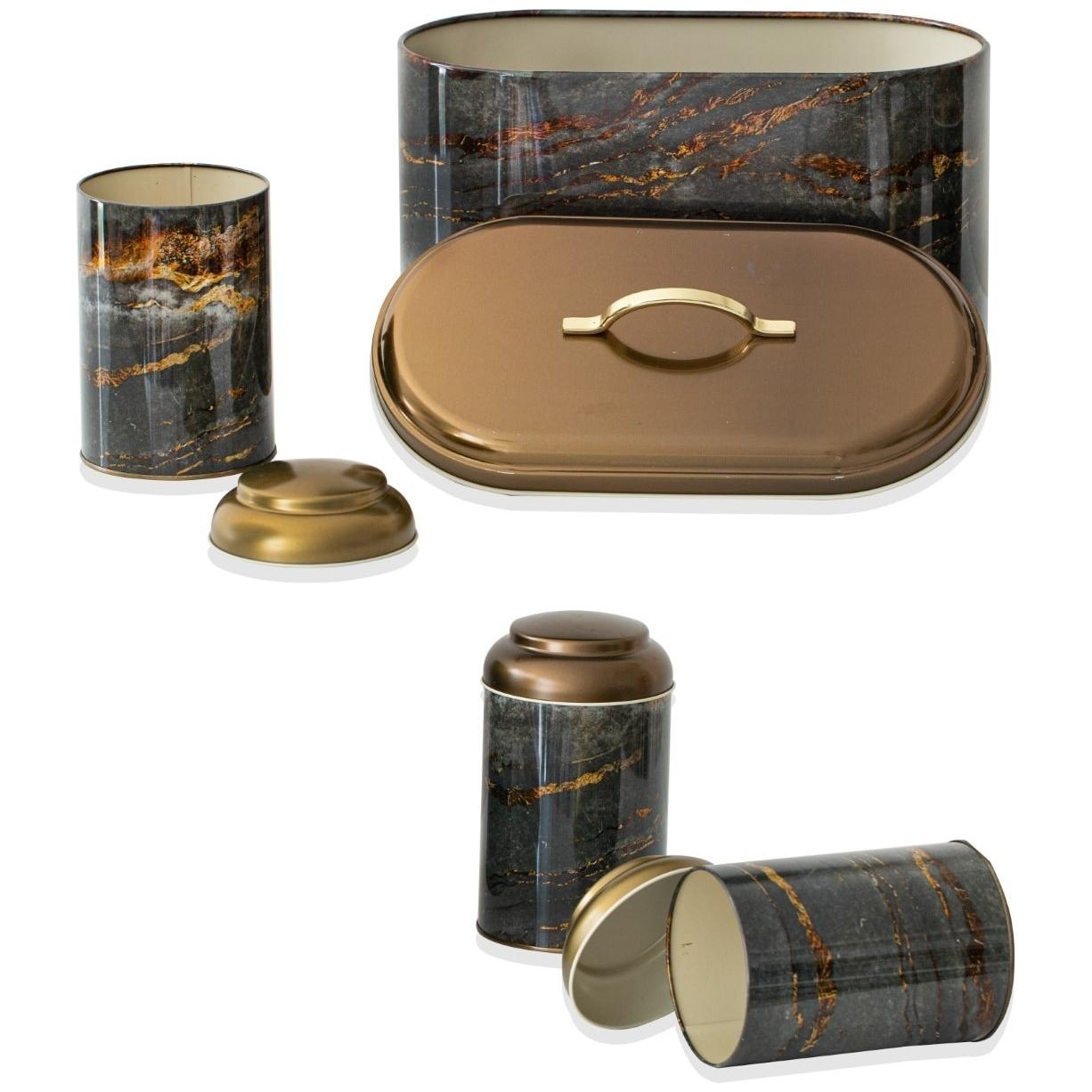 4 Pcs Round Tin Box Kitchen Set Dome Lid Rock and Gold Rock and Gold Design — Box Sets — view 4 of 5 — Tinbox