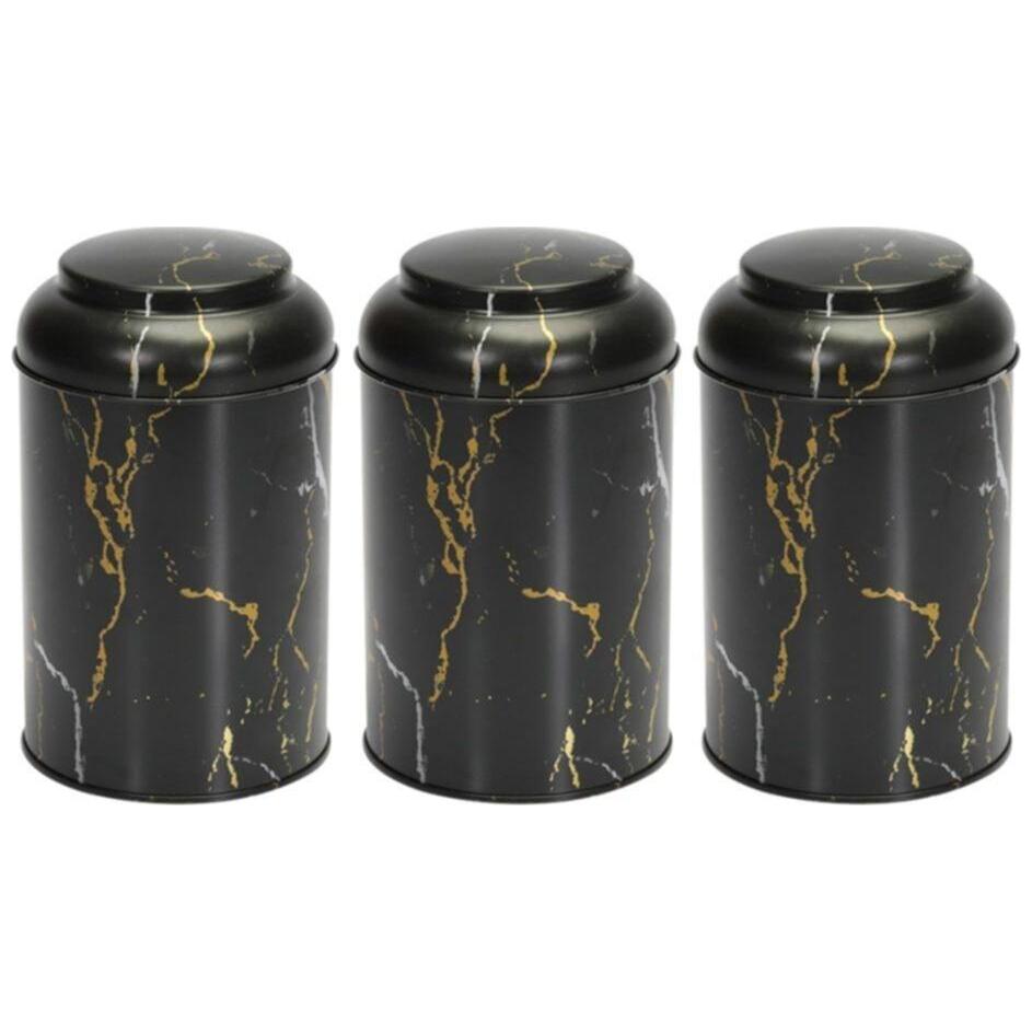 Ø105 x 150 mm Yuvarlak Metal Saklama Kutusu Seti (3'lü Set) Kubbeli Kapaklı Mermer Siyah Tasarım — Kutu Setleri — görsel 2…