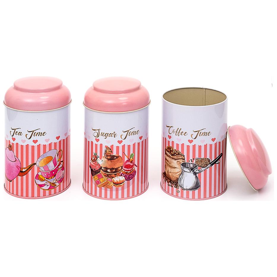 Ø105 x 150 mm Round Metal Storage Box Set ( Set of 3) Dome Lid Pink Background Sprinkles Design — Box Sets — view 2 of 2 —…