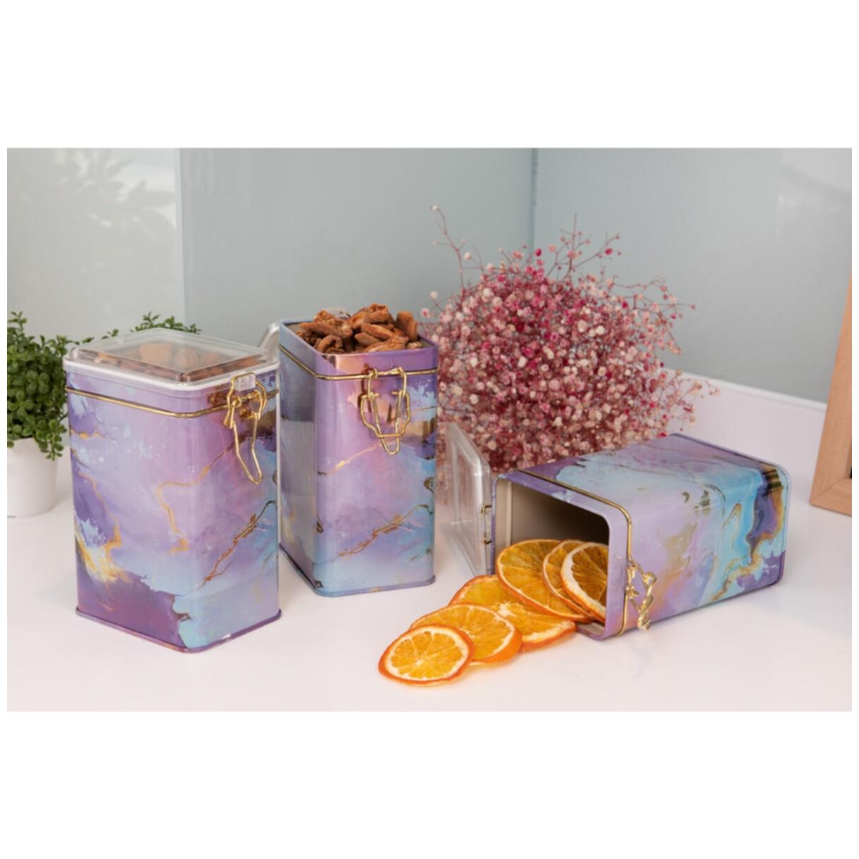 Rectangular Metal Box set 75x100x150 mm (3 Pcs ) Wire Clasp and Transparent Lid Pink and Gold Marble Texture Liquid Purple…