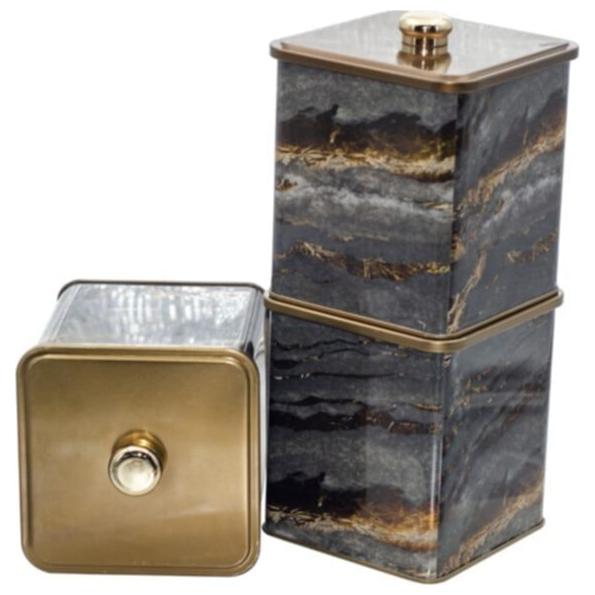 Kare Metal Teneke Kutu Seti 120x120 mm (3'lü Set) Topuzlu Kulplu Kaya ve Altın — Kutu Setleri — görsel 3 / 3 — Tinbox