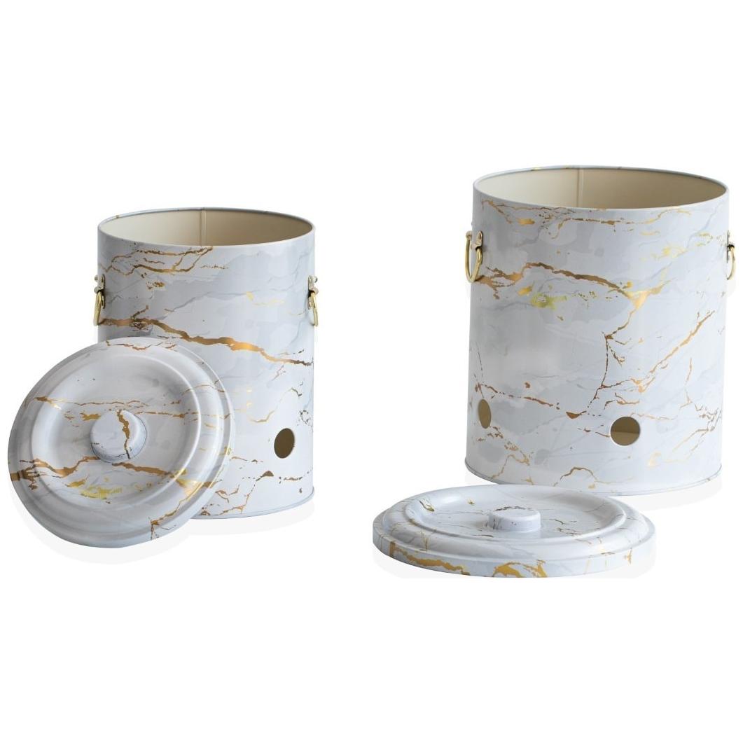 Metal Patates ve Soğan Saklama Kabı Seti Ø225x240 mm (2 Parça) Mermer Beyazı Tasarım — Kutu Setleri — görsel 5 / 5 — Tinbox
