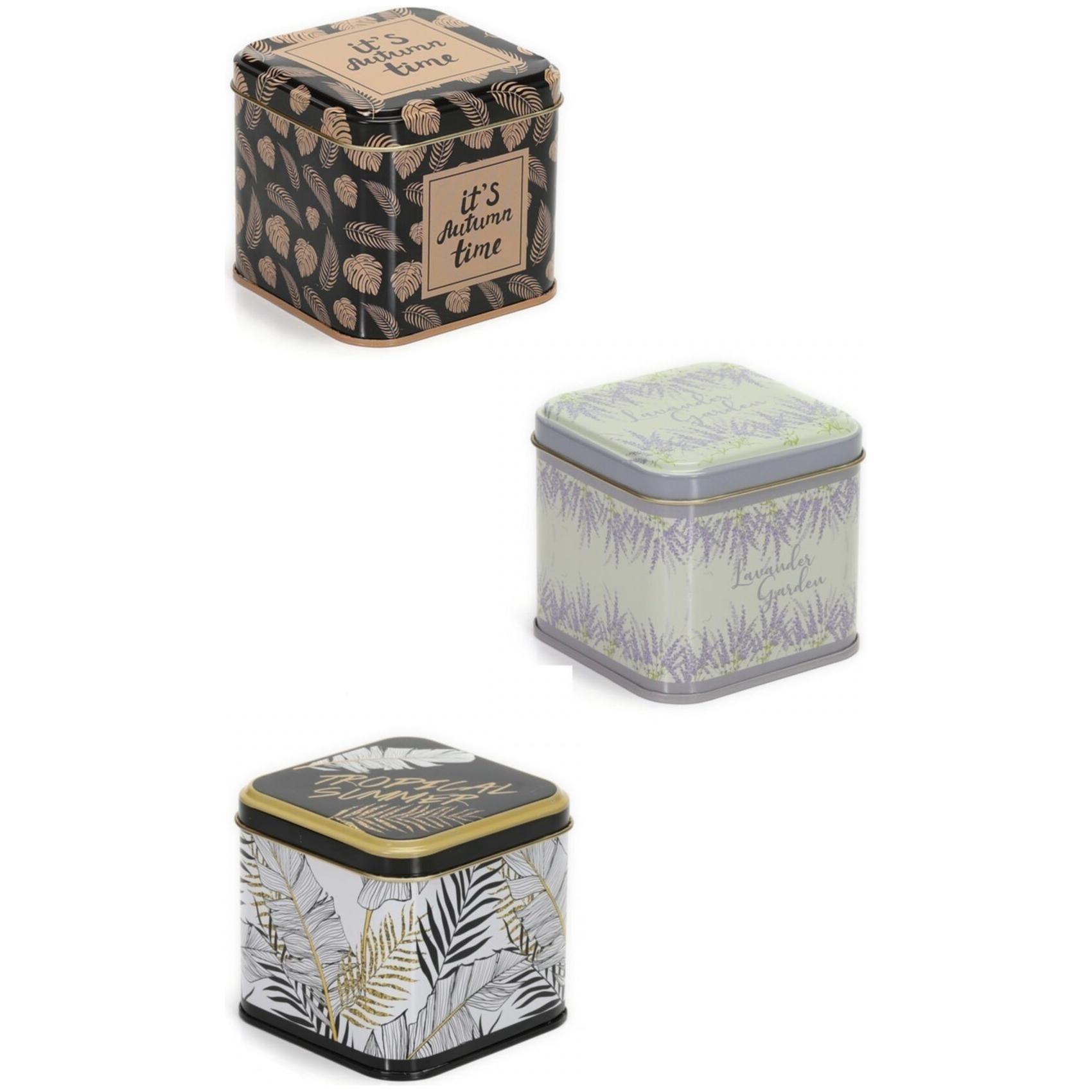 Kare Teneke Kutu Seti 90x90x80 mm 0.6L (3 Adet) Yaprak Desenli Sanabella Tasarım — Kutu Setleri — Tinbox