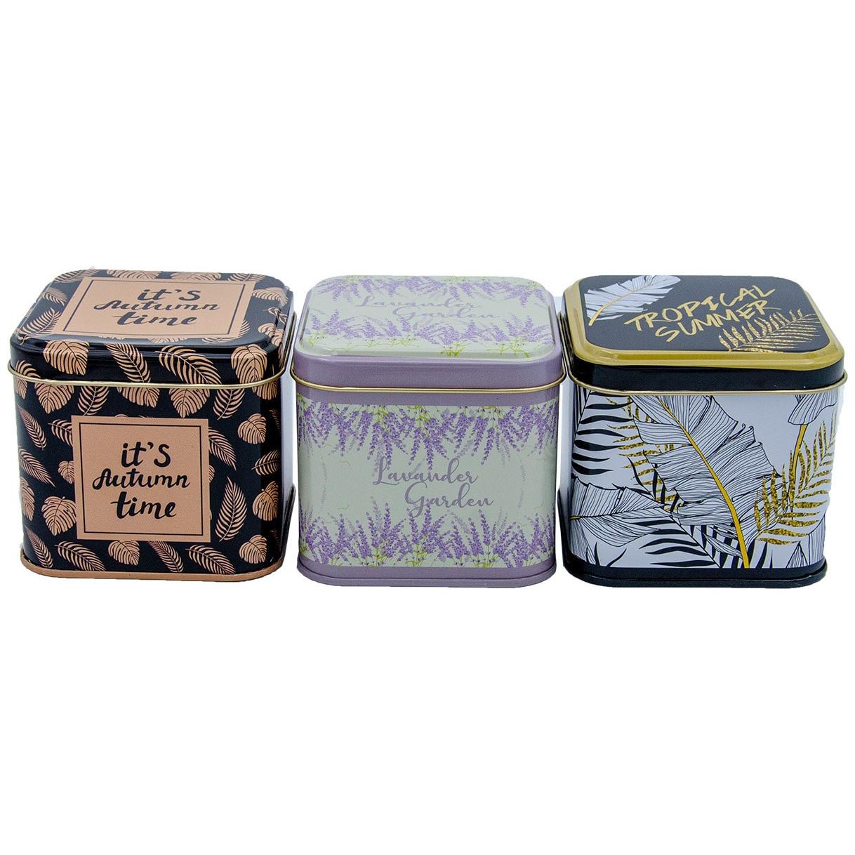 Square Tin Box Set 90x90x80 mm 0.6L (3 Pcs) Leaf pattern Sanabella Design — Box Sets — view 3 of 5 — Tinbox