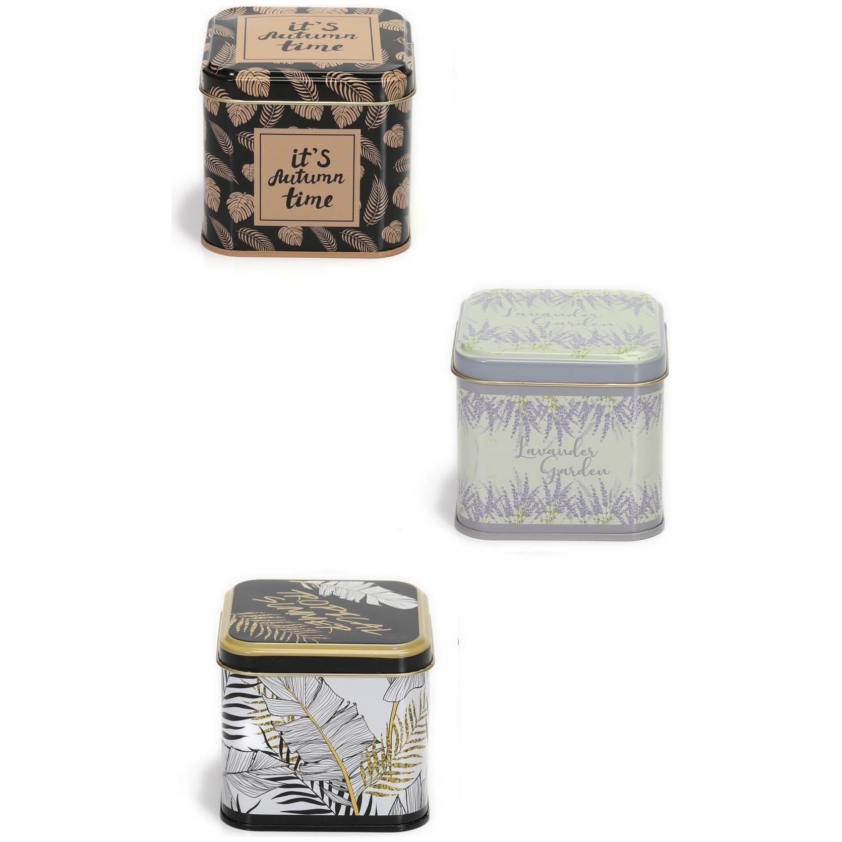 Square Tin Box Set 90x90x80 mm 0.6L (3 Pcs) Leaf pattern Sanabella Design — Box Sets — view 4 of 5 — Tinbox