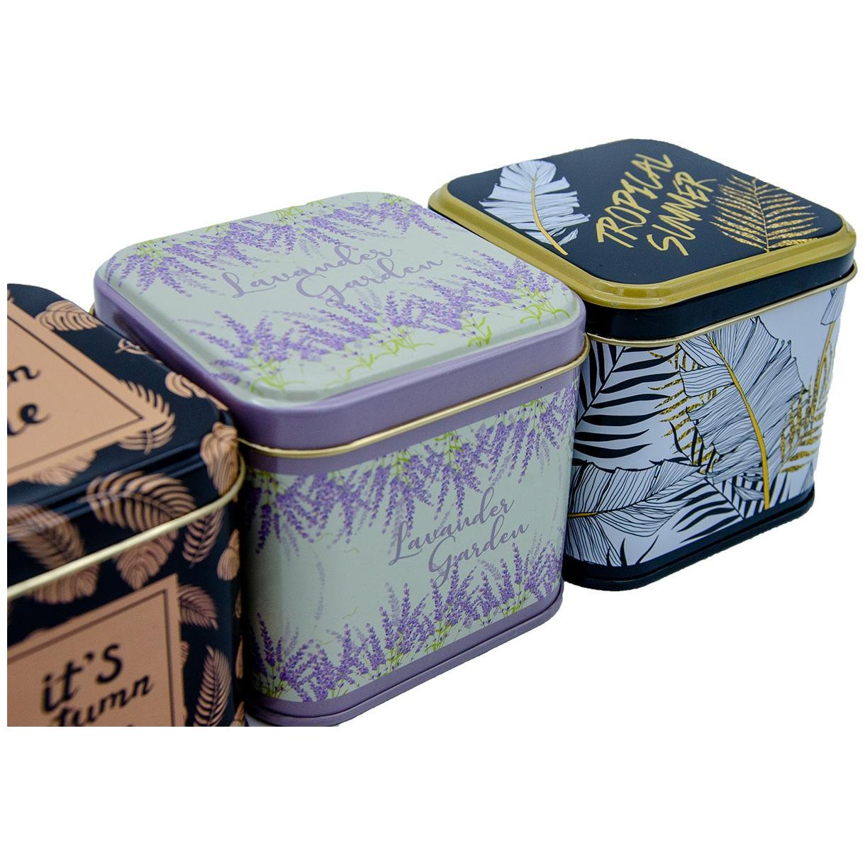 Square Tin Box Set 90x90x80 mm 0.6L (3 Pcs) Leaf pattern Sanabella Design — Box Sets — view 5 of 5 — Tinbox