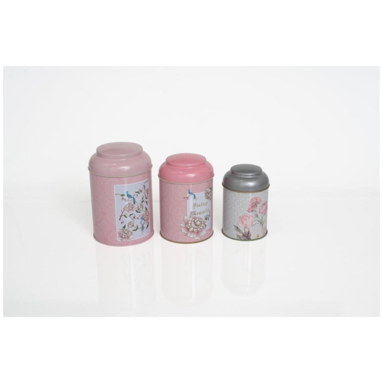 Yuvarlak Metal Saklama Kabı Seti Ø120 Ø105 Ø90 (3'lü Set) Kubbeli Kapaklı Vintage Pembe Arka Plan — Kutu Setleri — görsel …