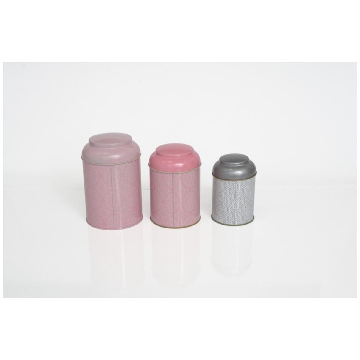 Yuvarlak Metal Saklama Kabı Seti Ø120 Ø105 Ø90 (3'lü Set) Kubbeli Kapaklı Vintage Pembe Arka Plan — Kutu Setleri — görsel …
