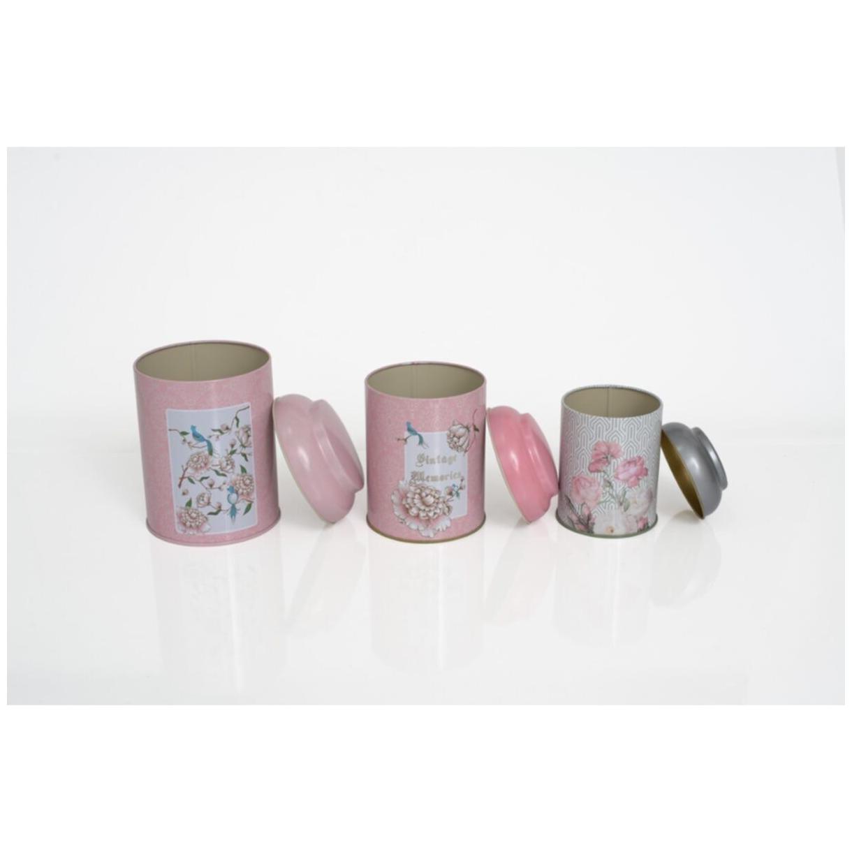 Yuvarlak Metal Saklama Kabı Seti Ø120 Ø105 Ø90 (3'lü Set) Kubbeli Kapaklı Vintage Pembe Arka Plan — Kutu Setleri — görsel …