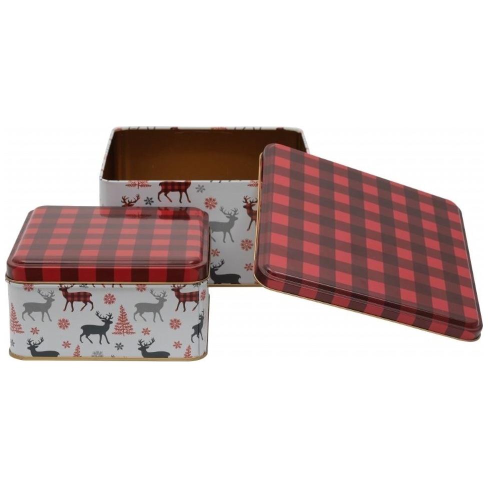 Kare Metal Saklama Kutusu Seti 198x198mm - 158x158 (2'li Set) Geyik Desenli Ekose — Kutu Setleri — görsel 3 / 3 — Tinbox