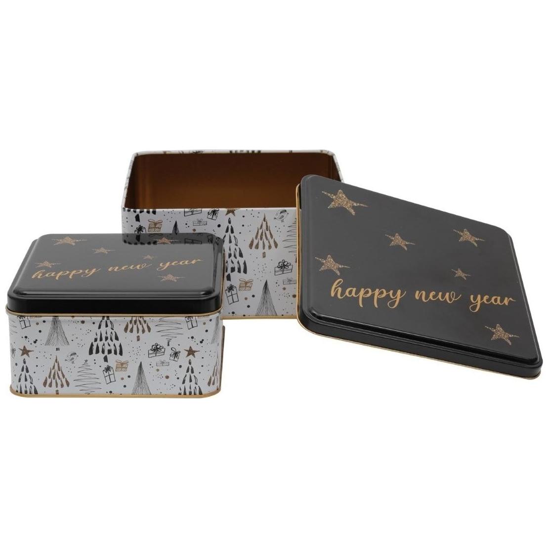 Kare Metal Saklama Kutusu Seti 198x198mm - 158x158 (2'li Set) Yeşil Noel Ağacı Desenli Beyaz Arka Plan — Kutu Setleri — gö…