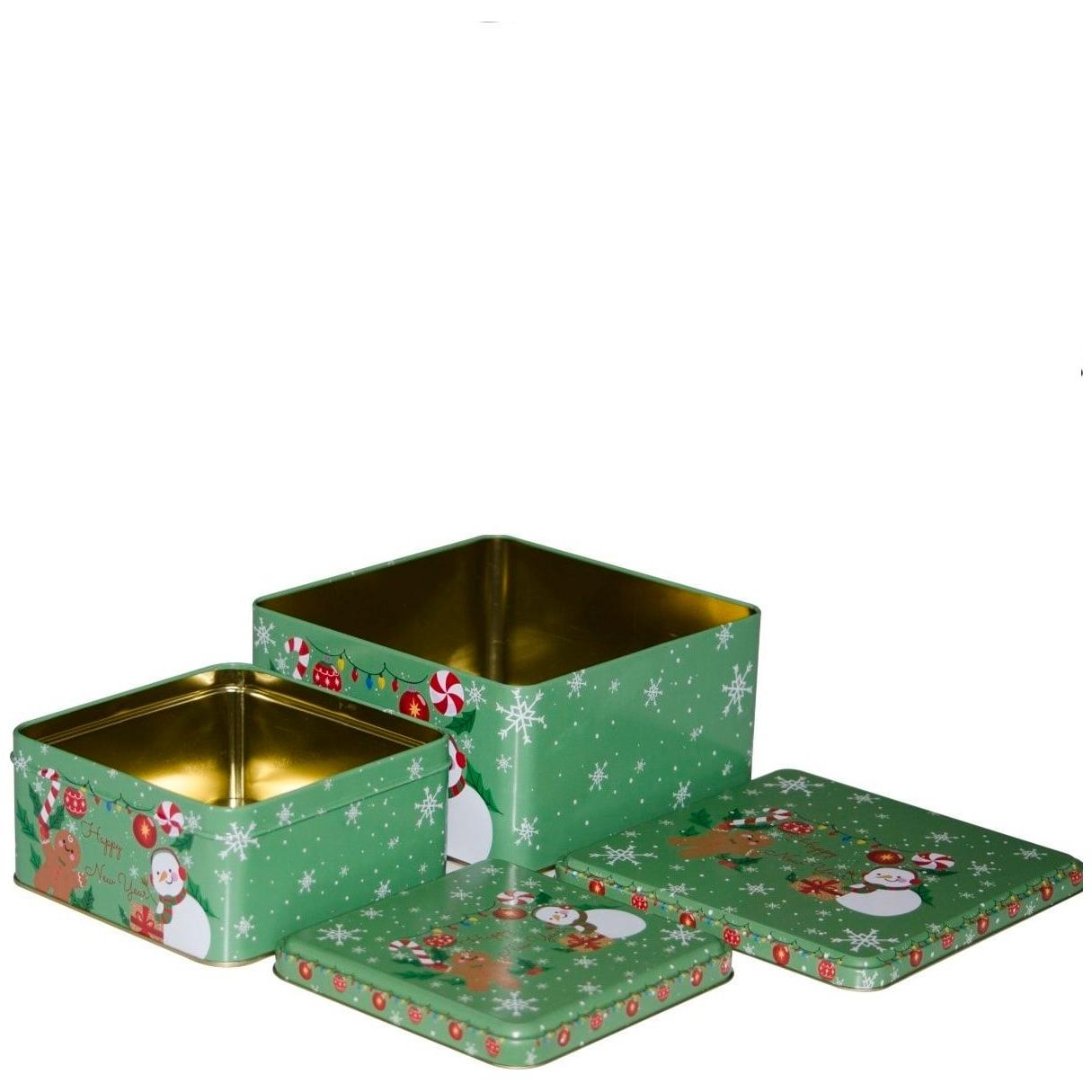 Kare Metal Saklama Kutusu Seti 198x198mm - 158x158 (2'li Set) Kardan Adam — Kutu Setleri — görsel 2 / 3 — Tinbox
