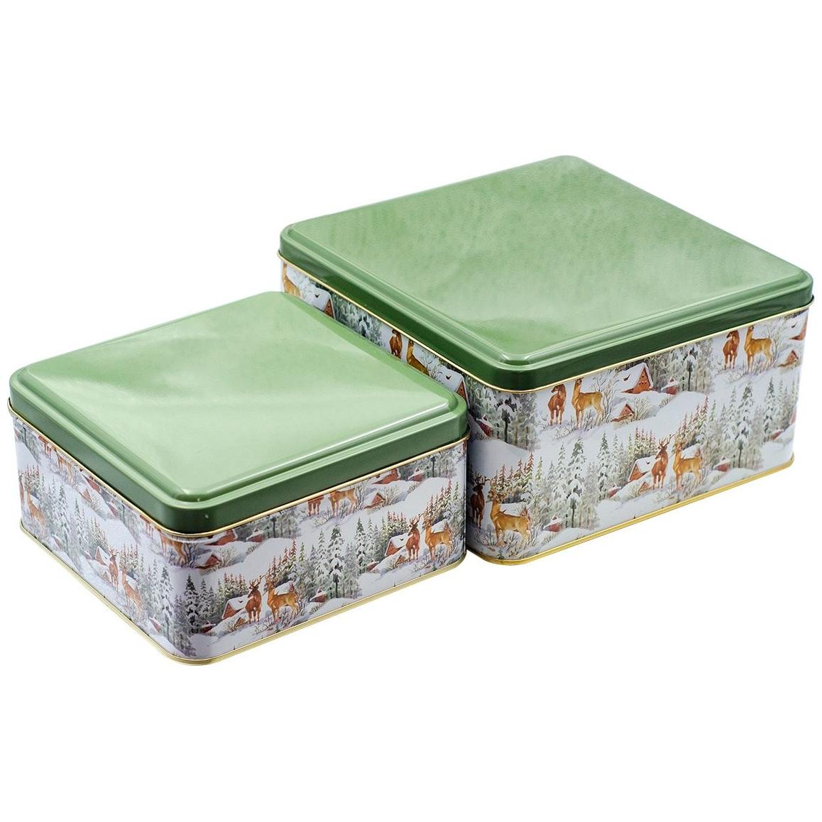 Kare Metal Saklama Kutusu Seti 198x198mm - 158x158 (2'li Set) Karlı Kış illüstratörü — Kutu Setleri — görsel 2 / 5 — Tinbox