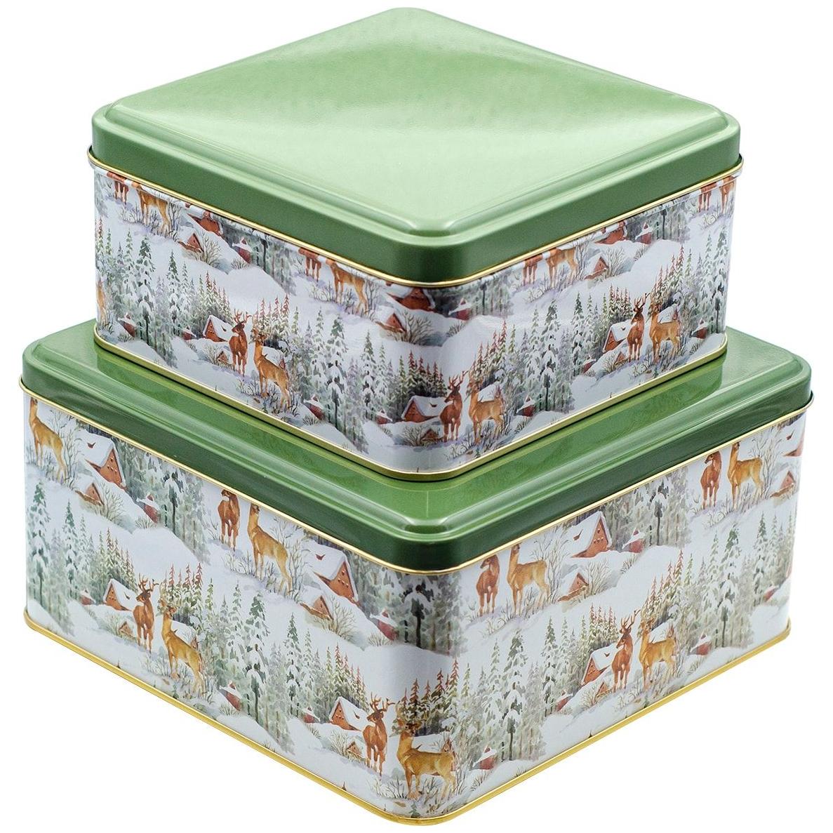Kare Metal Saklama Kutusu Seti 198x198mm - 158x158 (2'li Set) Karlı Kış illüstratörü — Kutu Setleri — görsel 5 / 5 — Tinbox